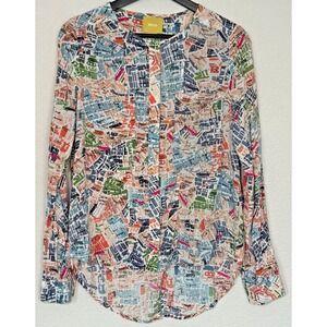MAEVE Anthropologie Cartography London Map Print Blouse Size 2 Shirt‎ Top